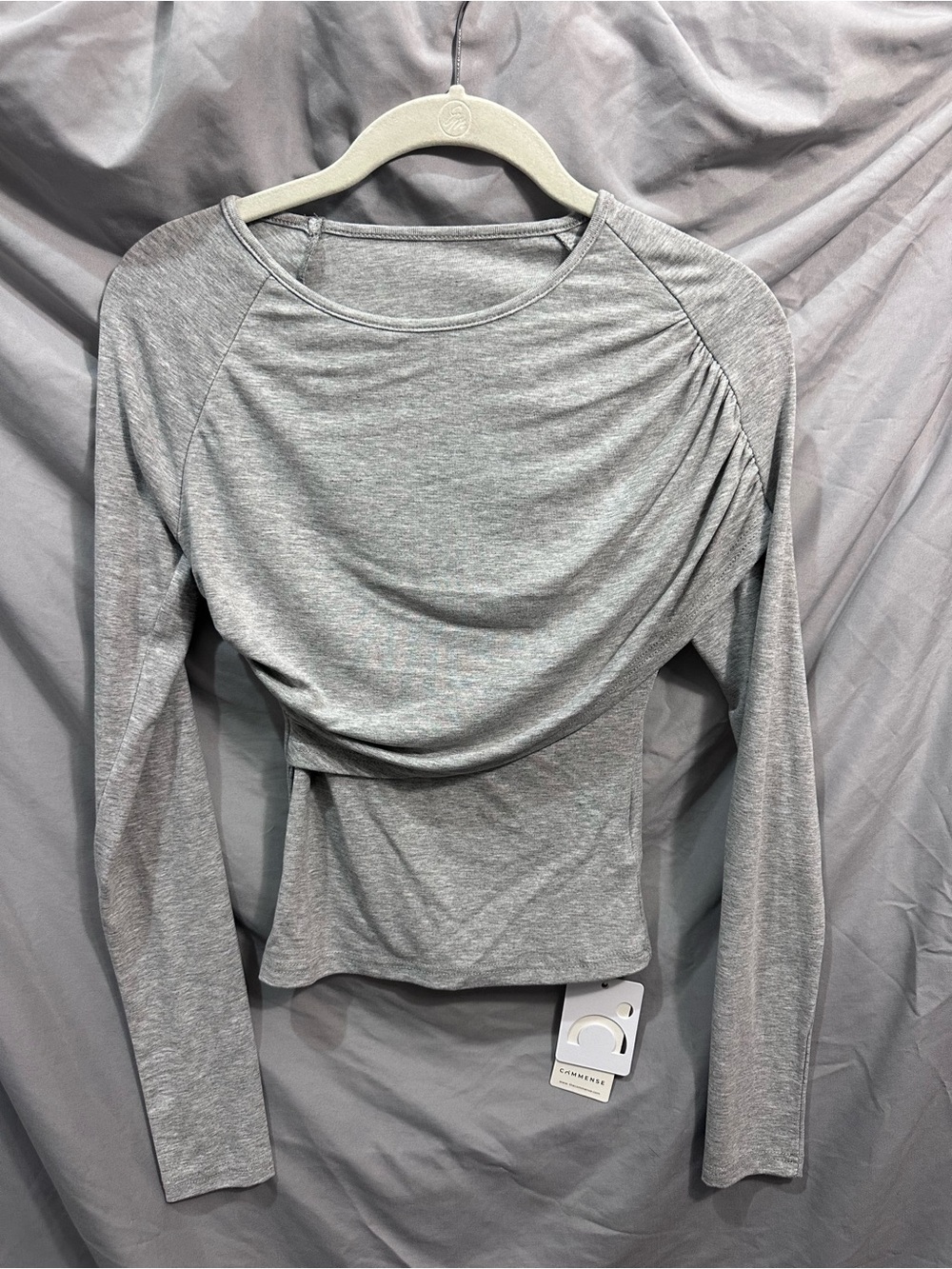 Commense Light Gray Long Sleeve ruched  Tee